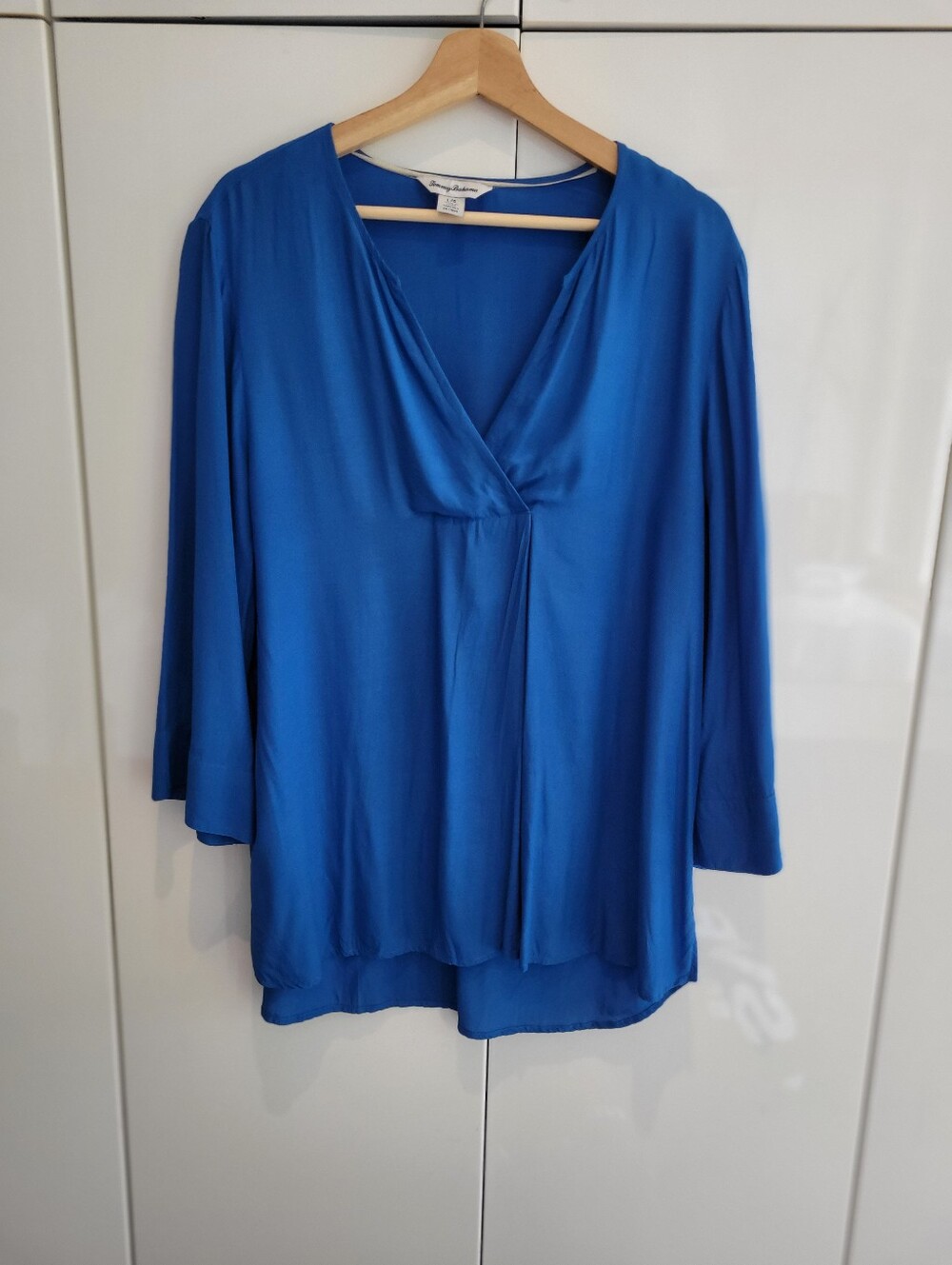 Tommy Bahama Marine Blue V-Neck Draped Blouse Size L